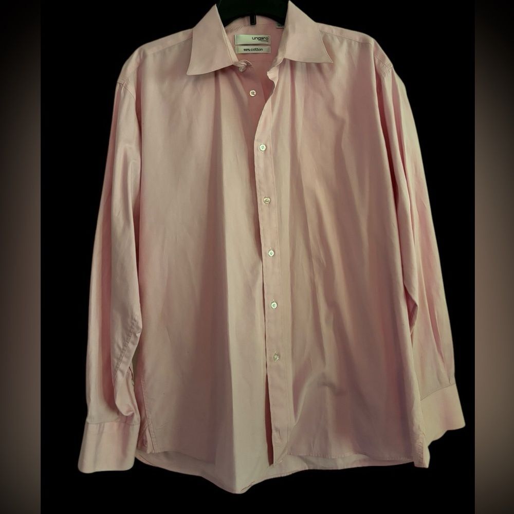 Men's Bright Pink 100% Cotton Dress Shirt by Ungaro Homme- size 16.5-34/35